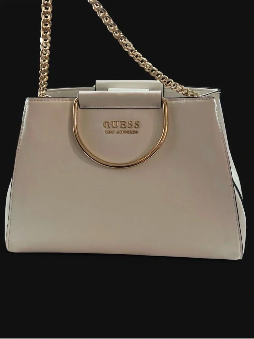 GUESS Cream Satchel with Gold Chain Accent